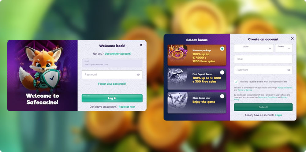 Safecasino Login and Registration